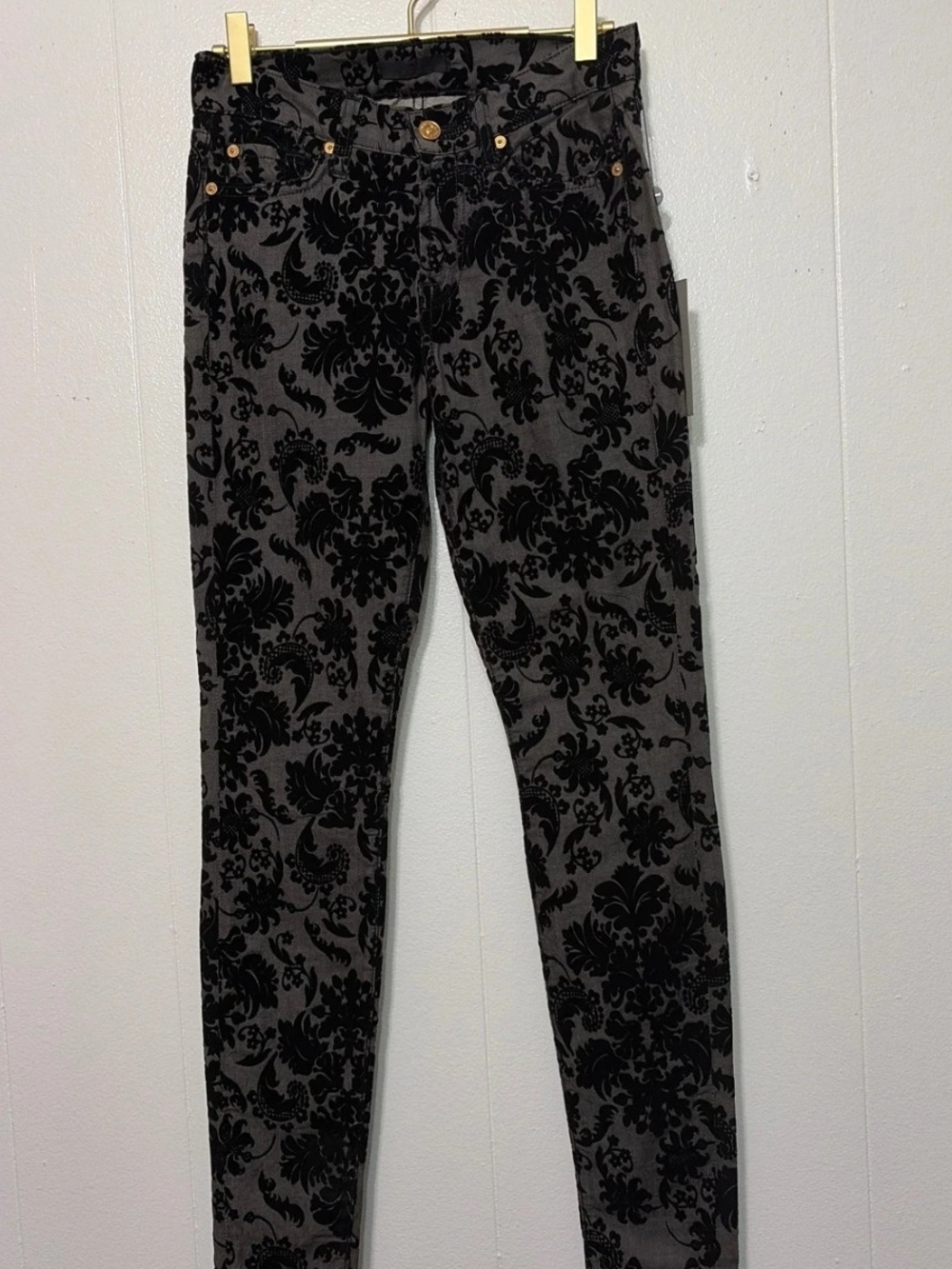 7 For All Mankind Flocked Velvet Damask Skinny Jeans NWT 25